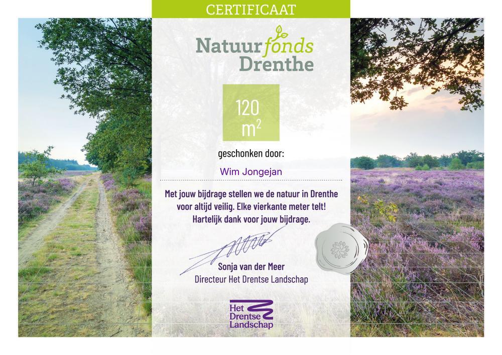 natuurfonds drents landschap certificaat aangekocht 120m2 22072026